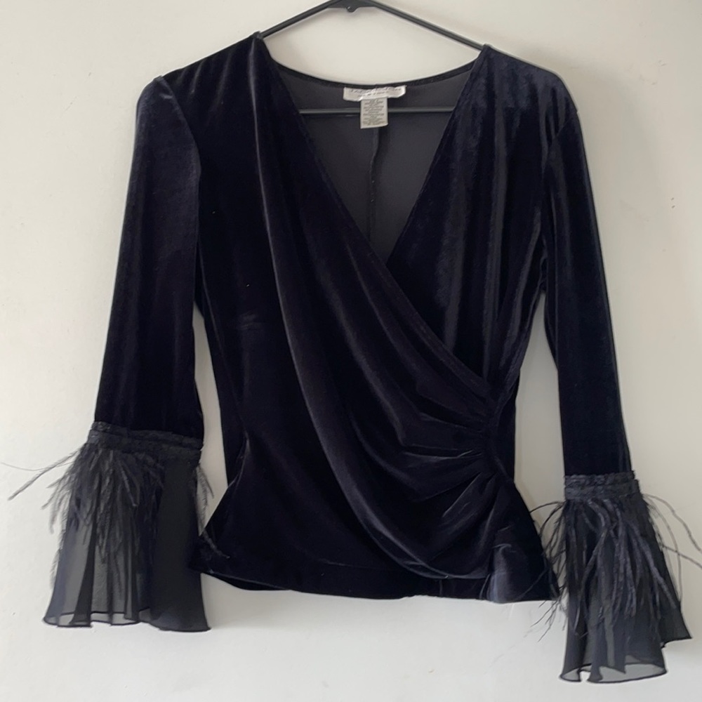Vintage velvet fringe cuff blouse